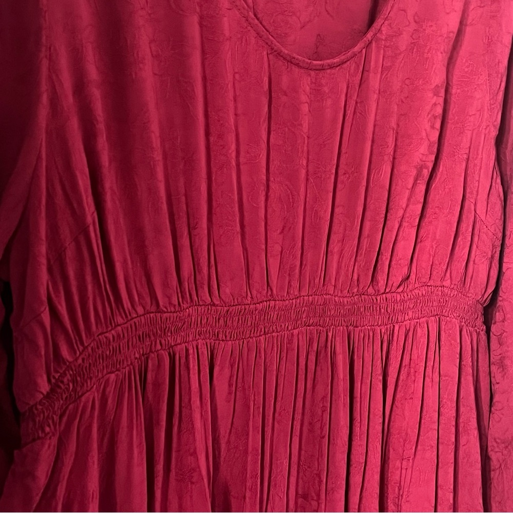 14.Ingrid & Isabel Maternity Long Sleeve Smocked Jacquard Ruby Red Holiday Dress - Picture 7 of 8